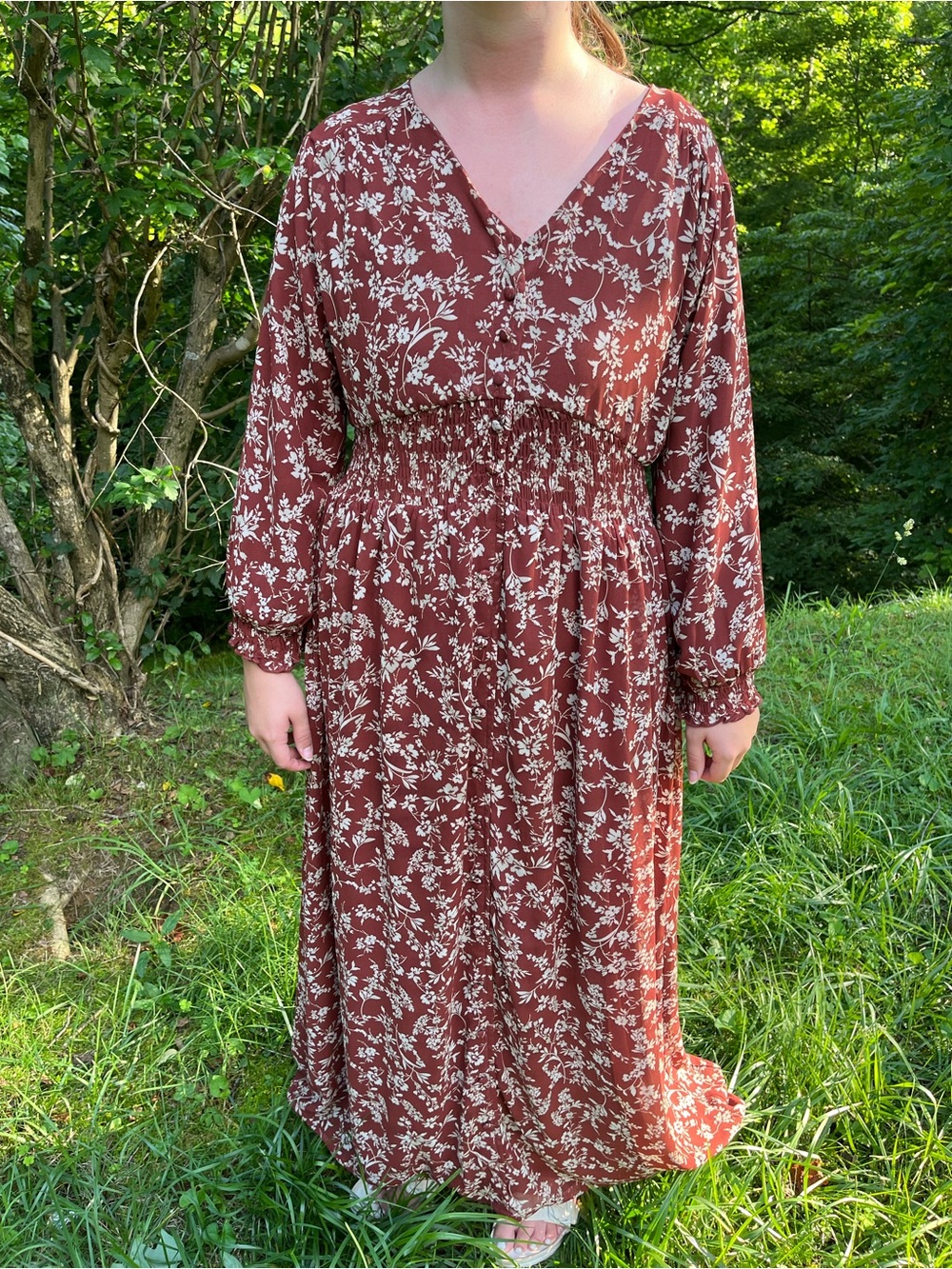 Roolee Rust Brown Floral Maxi Dress